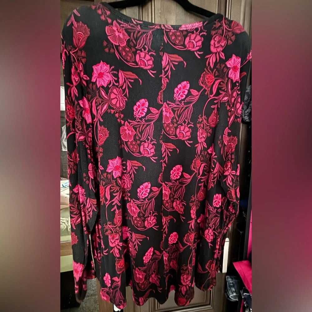 Lane Bryant Black Top with Pink Floral Pattern - Picture 3 of 3